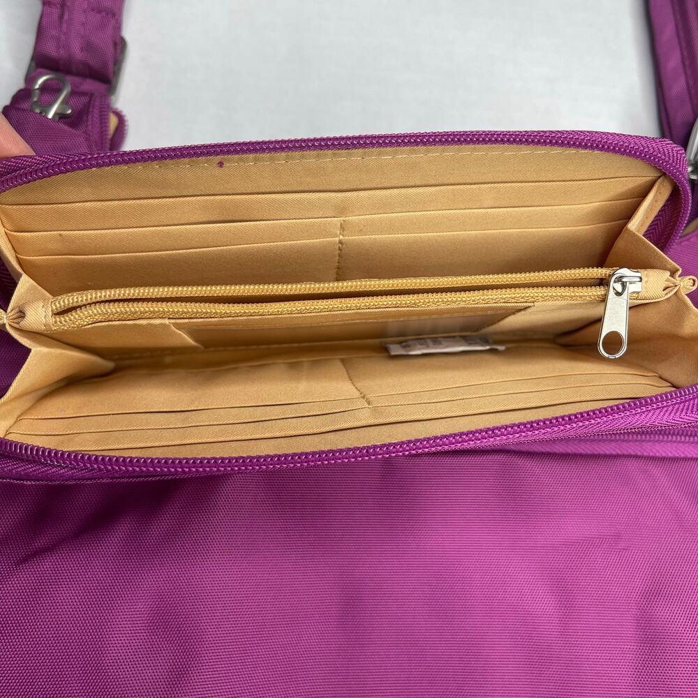 Travelon Anti-Theft Pleated Hobo Crossbody Bag and wallet Purple - Picture 10 of 11